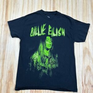 Billie Eilish Mens Black Graphic T Shirt Size Medium Short Sleeve Music Band